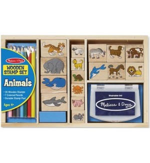 Детски дървени печати Melissa & Doug - Животни, 24 части