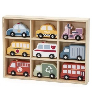Детски дървени превозни средства Viga Toys PolarB - 9 броя, с кутия