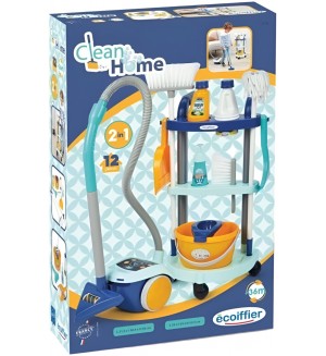 Детски игрален комплект Ecoiffier Clean Home - Прахосмукачка и помощна количка