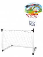 Детски комплект 2 в 1 Raya Toys - Баскетболен кош и футболна врата с топки Детски комплект 2 в 1 Raya Toys - Баскетболен кош и футболна врата с топки