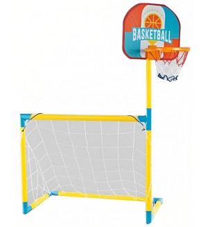 Детски комплект 2 в 1 Raya Toys - Футболна врата с баскетболен кош Детски комплект 2 в 1 Raya Toys - Футболна врата с баскетболен кош