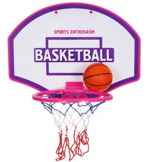 Детски комплект GT - Баскетболно табло за стена с топка и помпа, розово