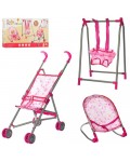 Детски комплект за кукли Raya Toys - Количка, шезлонг и люлка Детски комплект за кукли Raya Toys - Количка, шезлонг и люлка