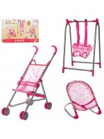 Детски комплект за кукли Raya Toys - Количка, шезлонг и люлка Детски комплект за кукли Raya Toys - Количка, шезлонг и люлка