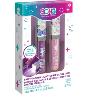 Детски козметичен комплект 3C4G - Светещи гланцове за устни, Fairy Garden, 2 броя