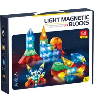 Детски магнитен конструктор Sonne - Val, със светлини, 64 части