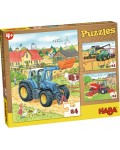 Детски пъзел 3 в 1 Haba - Трактори