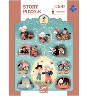 Детски пъзел Djeco Story Puzzle - Пинокио, 54 части