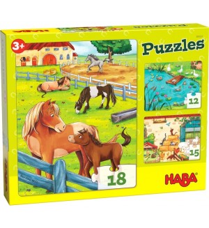 Детски пъзел Haba - Животни от фермата, 3 броя