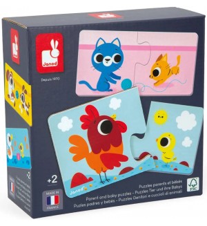 Детски пъзел Janod - Parent and Baby Animals, 24 части