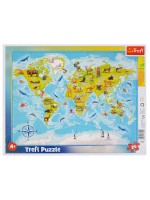 Детски пъзел Trefl от 25 части - Карта на света с животни