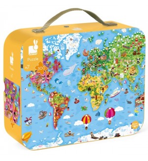 Детски пъзел в куфар Janod - Карта на света, 300 части