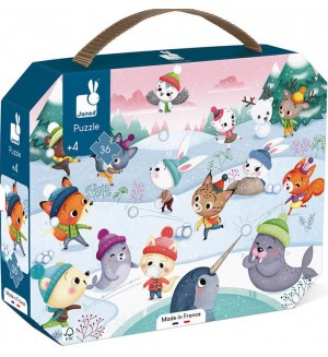 Детски пъзел Janod - Снежно парти, 36 части