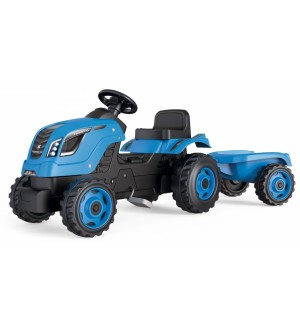 Детски трактор с педали Smoby Farmer XL - С ремарке, син