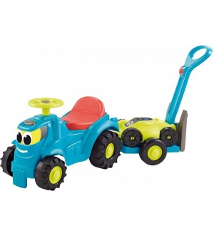 Детски трактор за бутане 2 в 1 Ecoiffier - Син, с ремарке и косачка