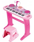 Детско пиано със стол и микрофон WinFun - Rock star set, 37 клавиша, розово