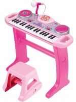 Детско пиано със стол и микрофон WinFun - Rock star set, 37 клавиша, розово