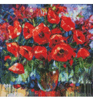 Диамантен гоблен Ideyka - Букет от макове, 40 х 40 cm