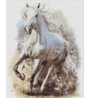 Диамантен гоблен Ideyka - Бял кон, 40 х 50 cm