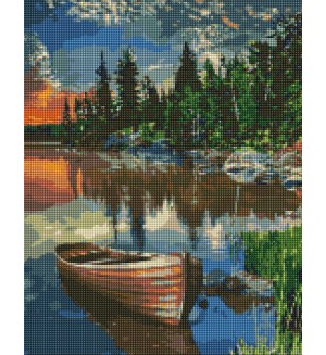 Диамантен гоблен Ideyka - Лодка в реката, 40 х 50 cm