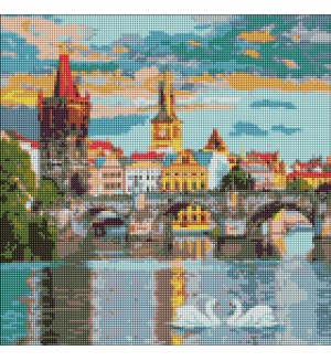 Диамантен гоблен Ideyka - Вечерна Прага, 40 х 40 cm