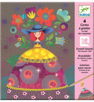 Комплект 4 скреч картини Djeco - The Beauties Ball