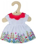 Дреха за кукла Bigjigs - Бяла рокля с цветя и червена яка, 25 cm Дреха за кукла Bigjigs - Бяла рокля с цветя и червена яка, 25 cm