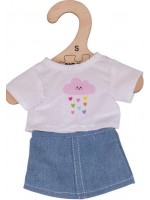 Дреха за кукла Bigjigs - Бяла тениска и дънкова пола, 25 cm Дреха за кукла Bigjigs - Бяла тениска и дънкова пола, 25 cm