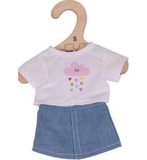 Дреха за кукла Bigjigs - Бяла тениска и дънкова пола, 25 cm Дреха за кукла Bigjigs - Бяла тениска и дънкова пола, 25 cm