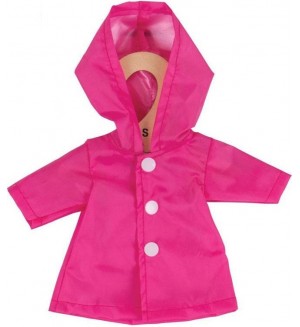 Дреха за кукла Bigjigs - Розов дъждобран, 25 cm