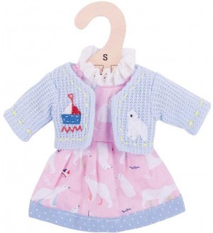 Дреха за кукла Bigjigs - Розова рокля с жилетка, полярна мечка, 25 cm Дреха за кукла Bigjigs - Розова рокля с жилетка, полярна мечка, 25 cm