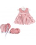 Дрехи за кукла Asi Dolls - Мария, рокля на квадрати, шапка и гащички, 43 cm