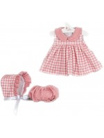 Дрехи за кукла Asi Dolls - Мария, рокля на квадрати, шапка и гащички, 43 cm