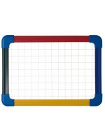 Двустранна дъска Bi-Office A4, бяла немагнитна + магнитна с каре, цветна пластмасова рамка
