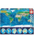 Пъзел Educa от 1000 части - Световна карта - Неон