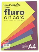 Флуоресцентен картон Mont Mare - Fluro Art Card, 230 g/m2, 5 цвята (30 бр.)
