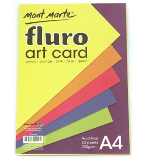 Флуоресцентен картон Mont Mare - Fluro Art Card, 230 g/m2, 5 цвята (30 бр.)