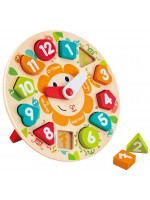 Дървена игра Hape - Пъзел и часовник