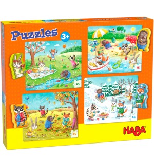 Детски пъзели Haba 4 x 15 - Сезони, с 4 дървени фигурки