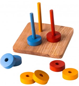 Игра за нанизване Smart Baby - Върху три вертикални цветни оси