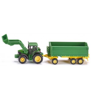 Метална количка Siku Farmer - Трактор с гребло и ремарке John Deere, 1:87