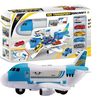 Играчка Jumbo Jet - Самолет гараж с 4 коли и хеликоптер