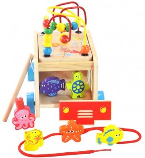 Игрален комплект Acool Toy - Автобус с морски животни, лабиринт, сортер, игра за нанизване
