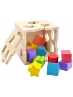 Игрален комплект Acool Toy - Дървен куб сортер с геометрични фигури
