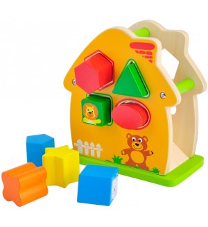 Игрален комплект Acool Toy - Дървена къщичка с животни, сортер