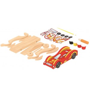 Игрален комплект Acool Toy - Направи си сам дървен състезателен автомобил