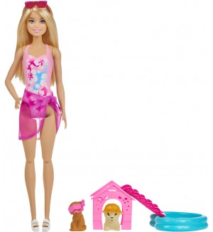 Игрален комплект Barbie - Басейн парти с кученца