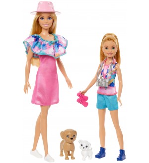 Игрален комплект Barbie - Барби и Стейси с кученца и аксесоари