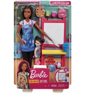 Игрален комплект Barbie - Барби учител по рисуване, брюнетка