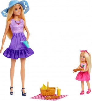 Игрален комплект Barbie Family & Friends - Barbie Malibu & Chelsea, пикник